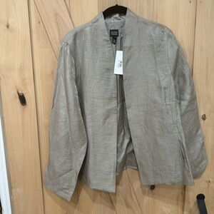 Eileen Fisher Linen Silk Stand Collar Jacket Size Large Open Front NWT!